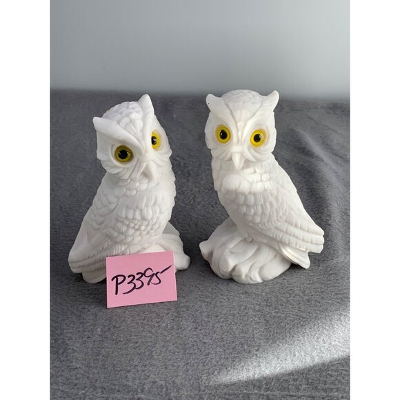 Vintage Italian Alabaster Owl Figurines with Yellow Eyes 1980s - Picture 16 of 16
